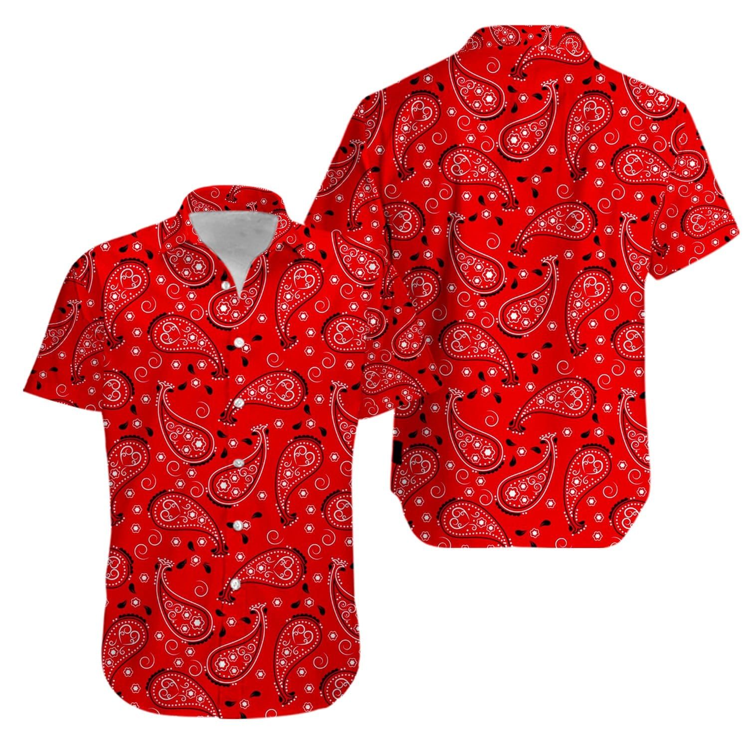 Red Bandana Pattern Aloha Hawaiian Shirts #KV