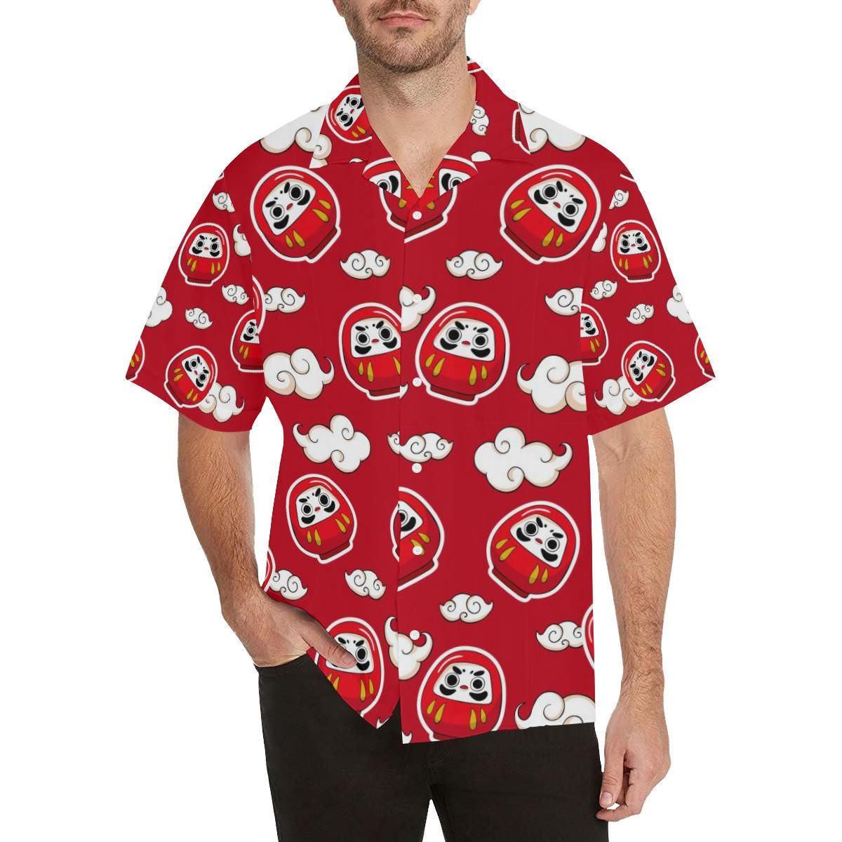Red Daruma Cloud Pattern Men’s All Over Print Hawaiian Shirt