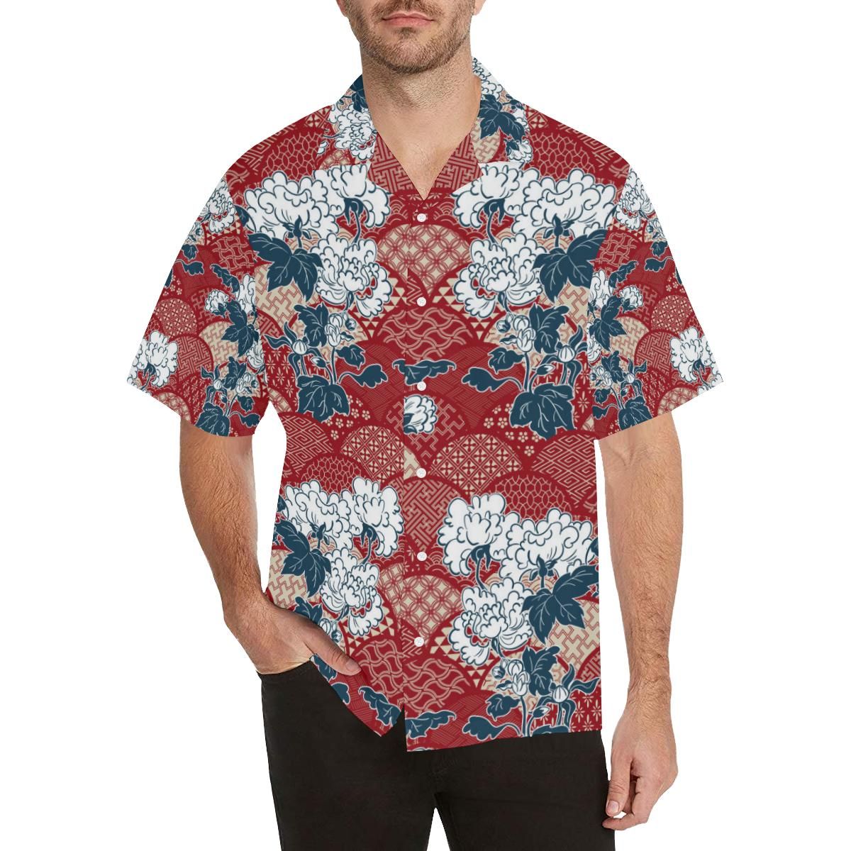 Red Theme Japanese Pattern Men’s All Over Print Hawaiian Shirt