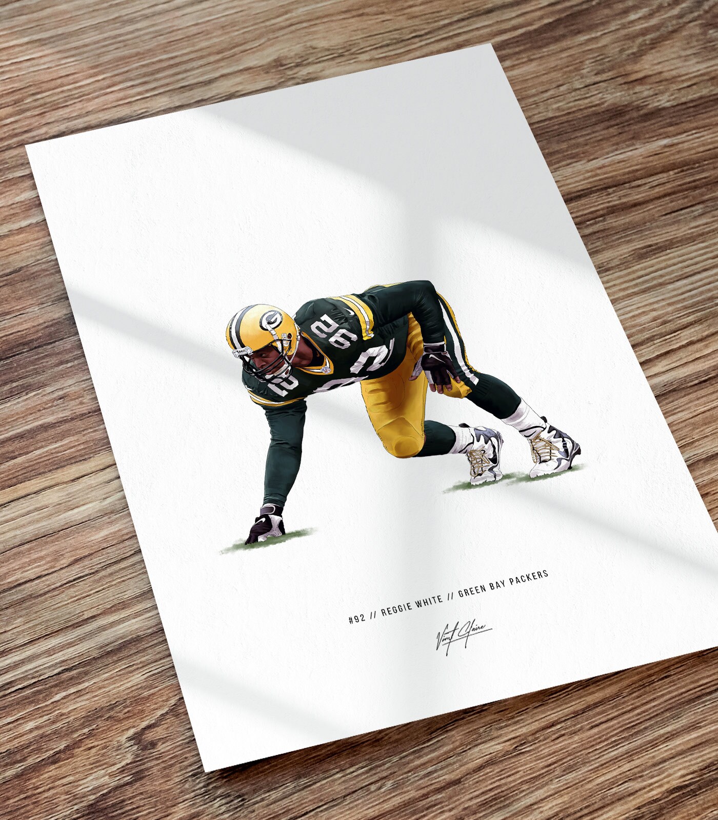 Reggie White Green Bay Packers Football Illustrated Art Print Poster, Reggie White Poster, Gift For Green Bay Packers fans