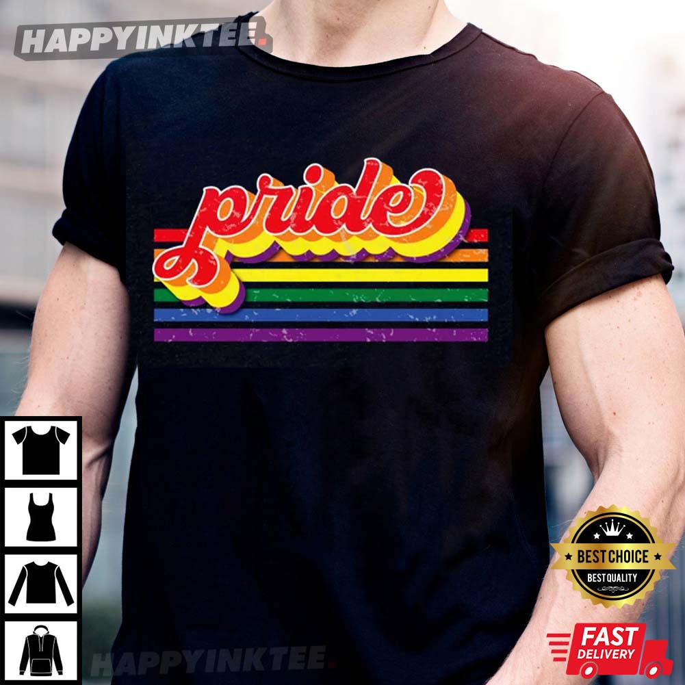 Retro Rainbow Pride Flag Pride Ally, Pride Month T-Shirt
