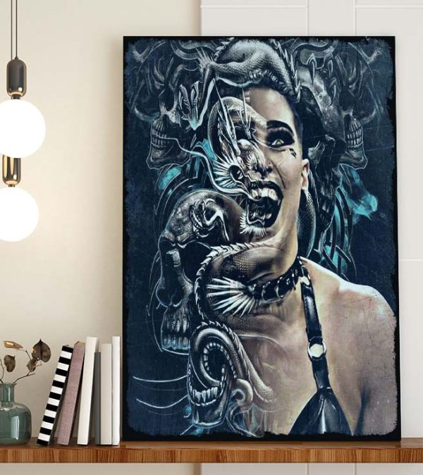 Rhea Ripley WWE Skull and Dragon Combination Fan Art Poster Canvas
