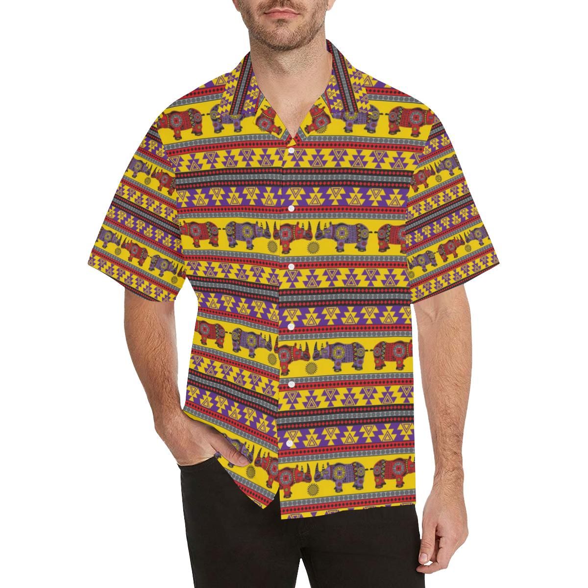 Rhino African Afro Dashiki Adinkra Kente Ethnic Mo Men’s All Over Print Hawaiian Shirt