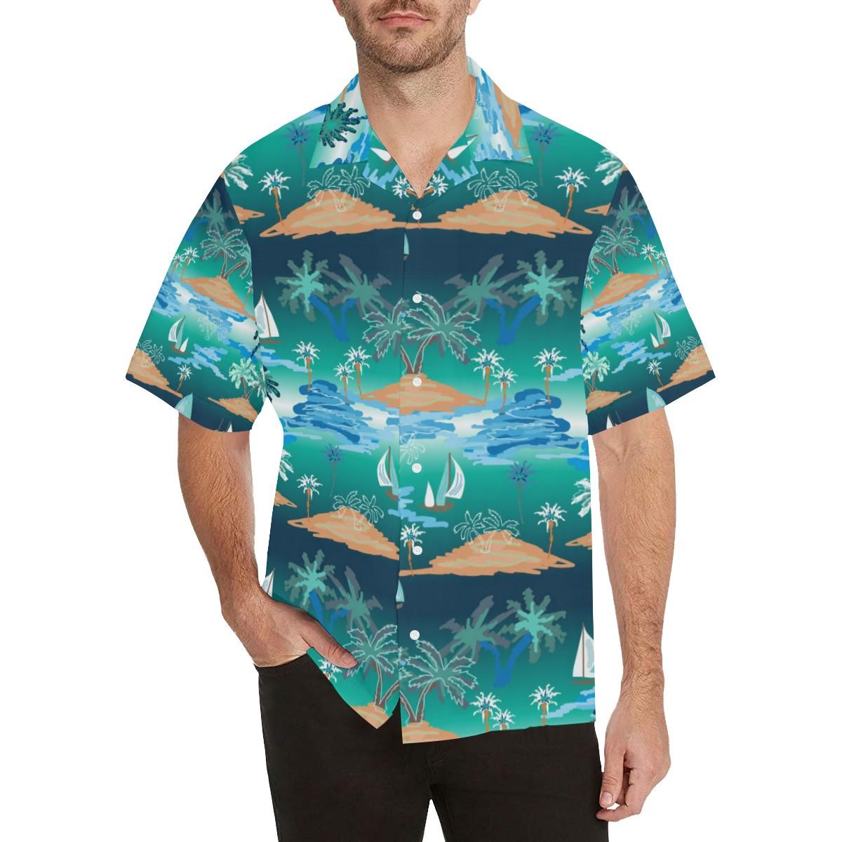 Sailboat Water Color Pattern Men’s All Over Print Hawaiian Shirt