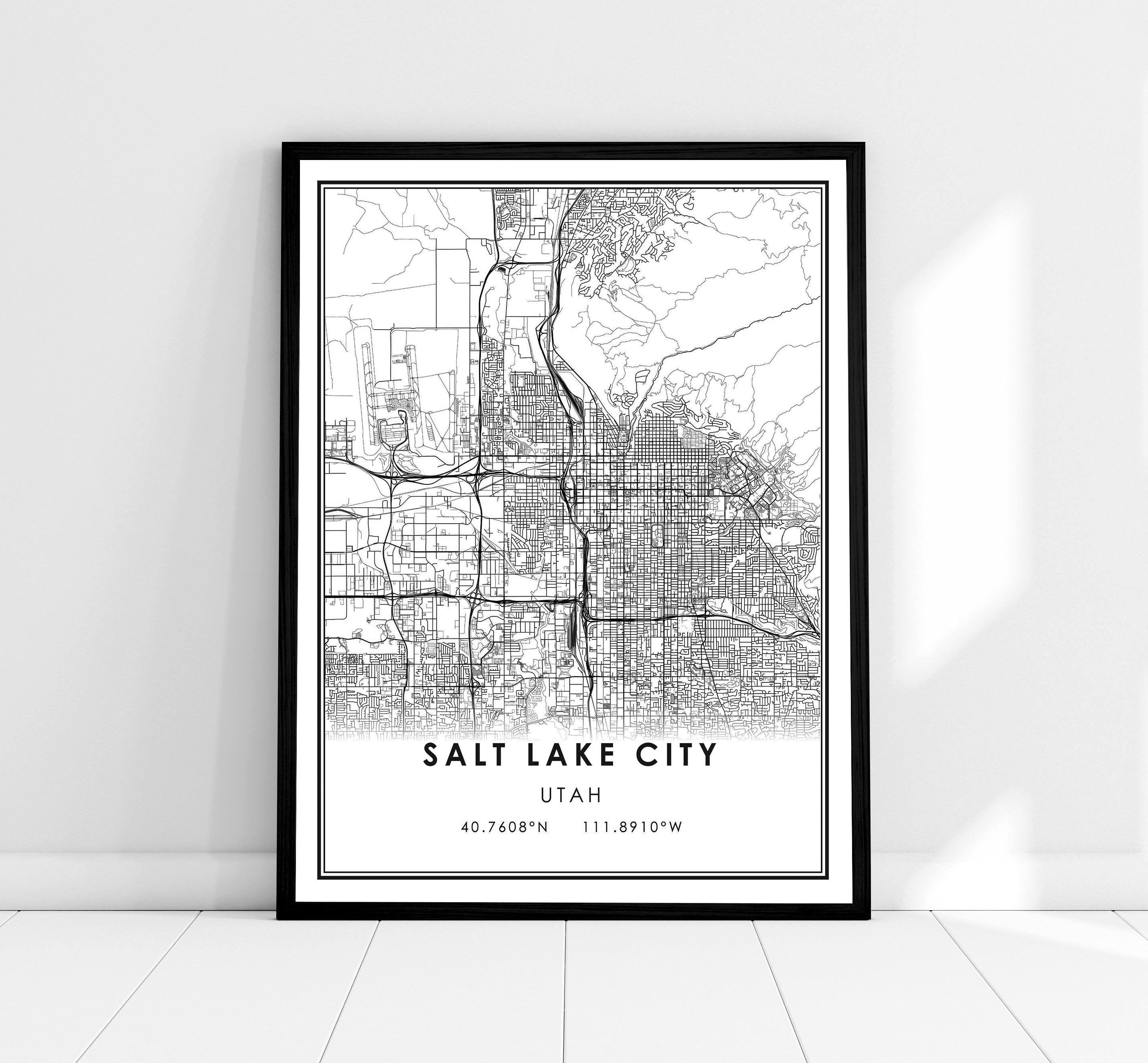 Salt Lake City map print poster canvas  Utan map print poster canvas  Salt Lake City road map print poster canvas