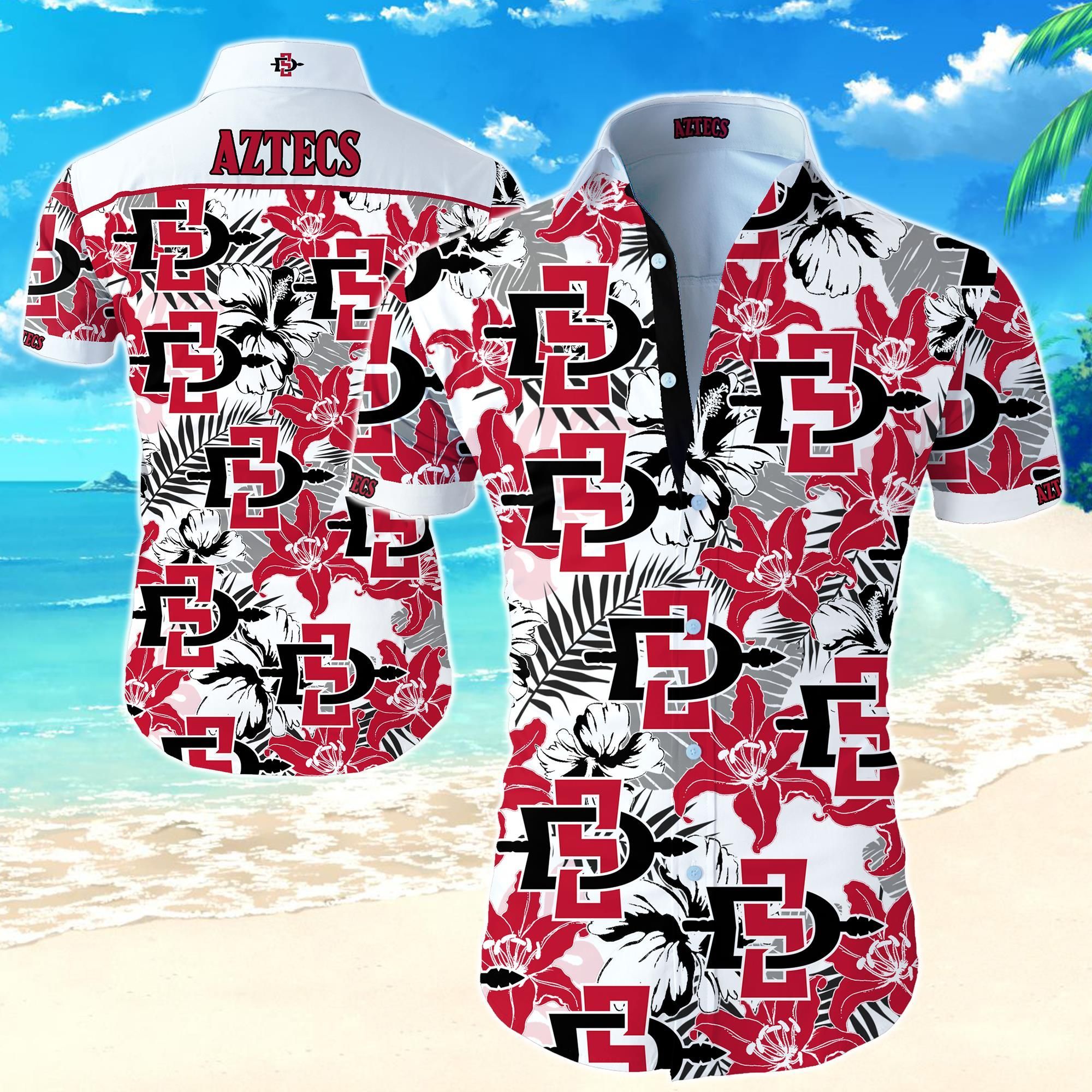 San Diego State Aztecs Hawaiian Shirt Summer Button Up Shirt For Men Beach Wear Short Sleeve Hawaii Shirt