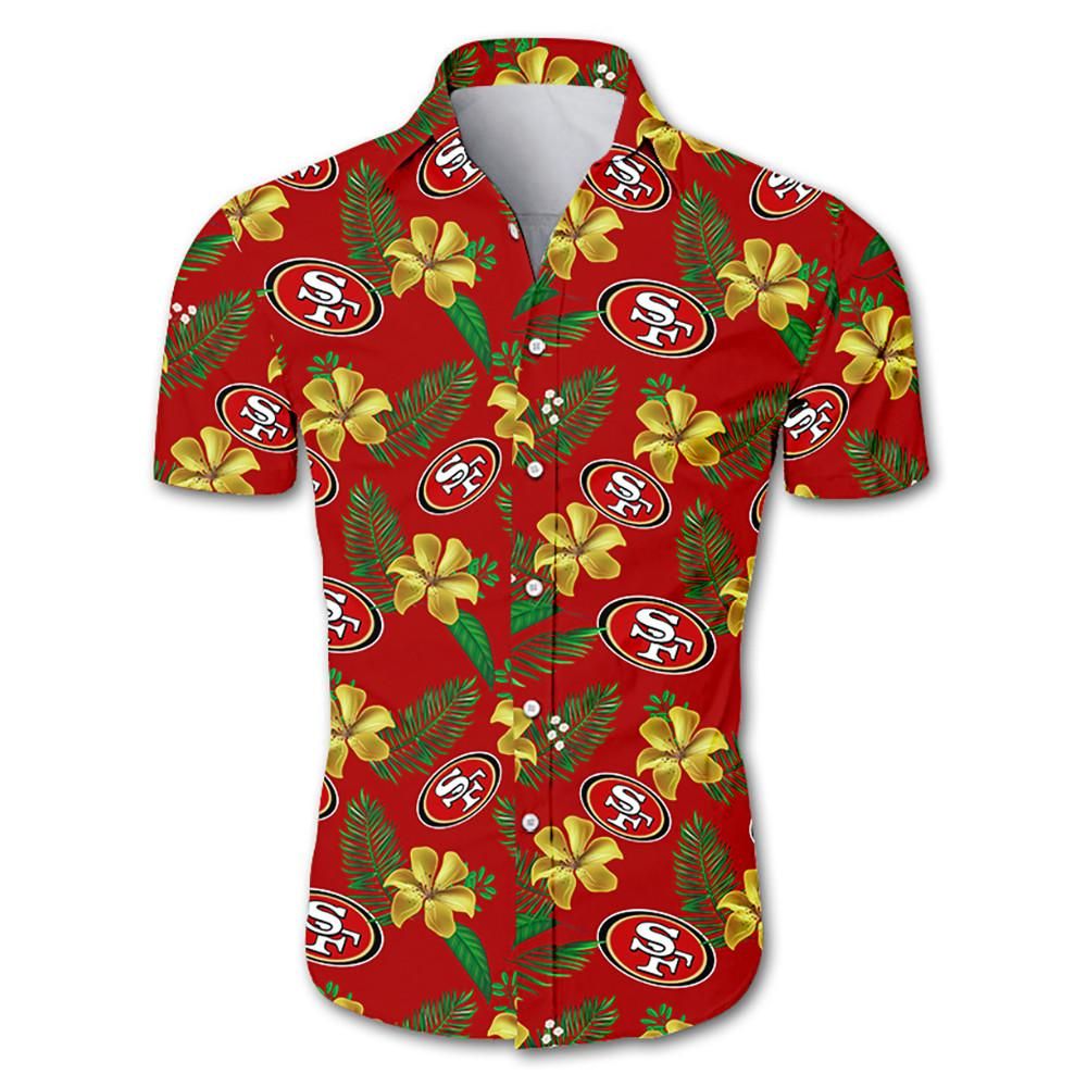 San Francisco 49ers Hawaiian Shirt Floral Button Up Slim Fit Body