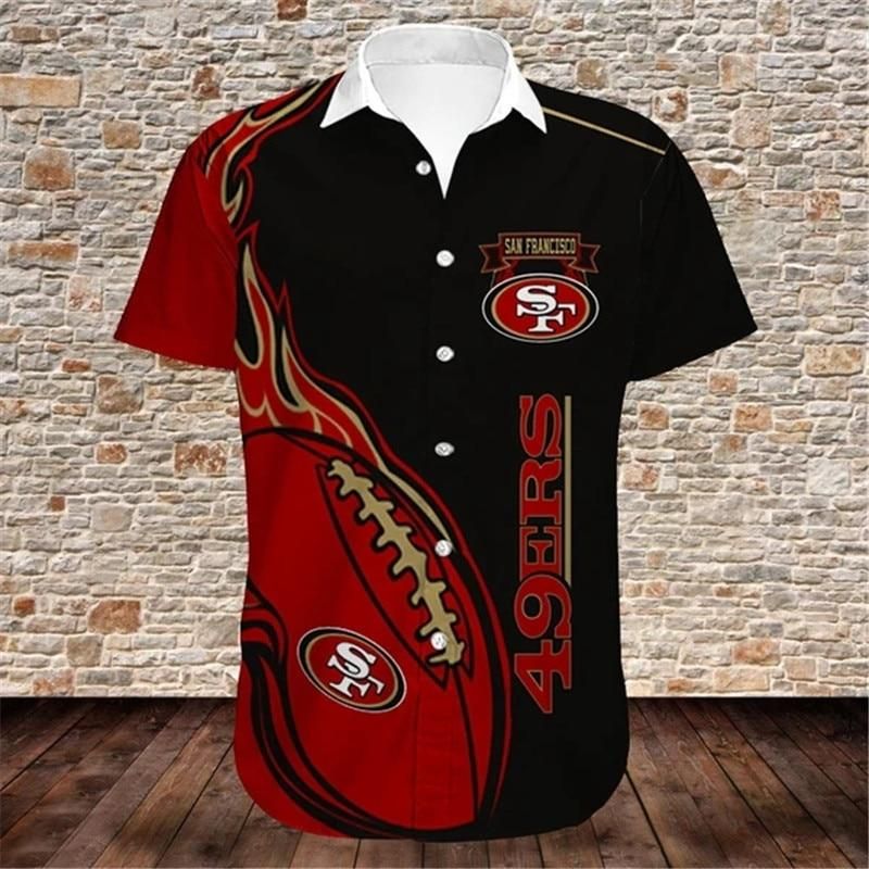 San Francisco 49ers NFL Men's Hawaiian Shirt  San Francisco 49ers Football Team Button Short Sleeve Hawaii Shirt