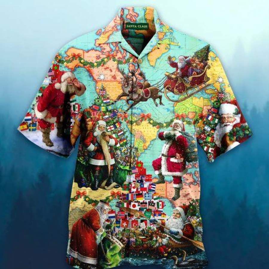 Santa Claus Around The World Hawaiian Aloha Shirts