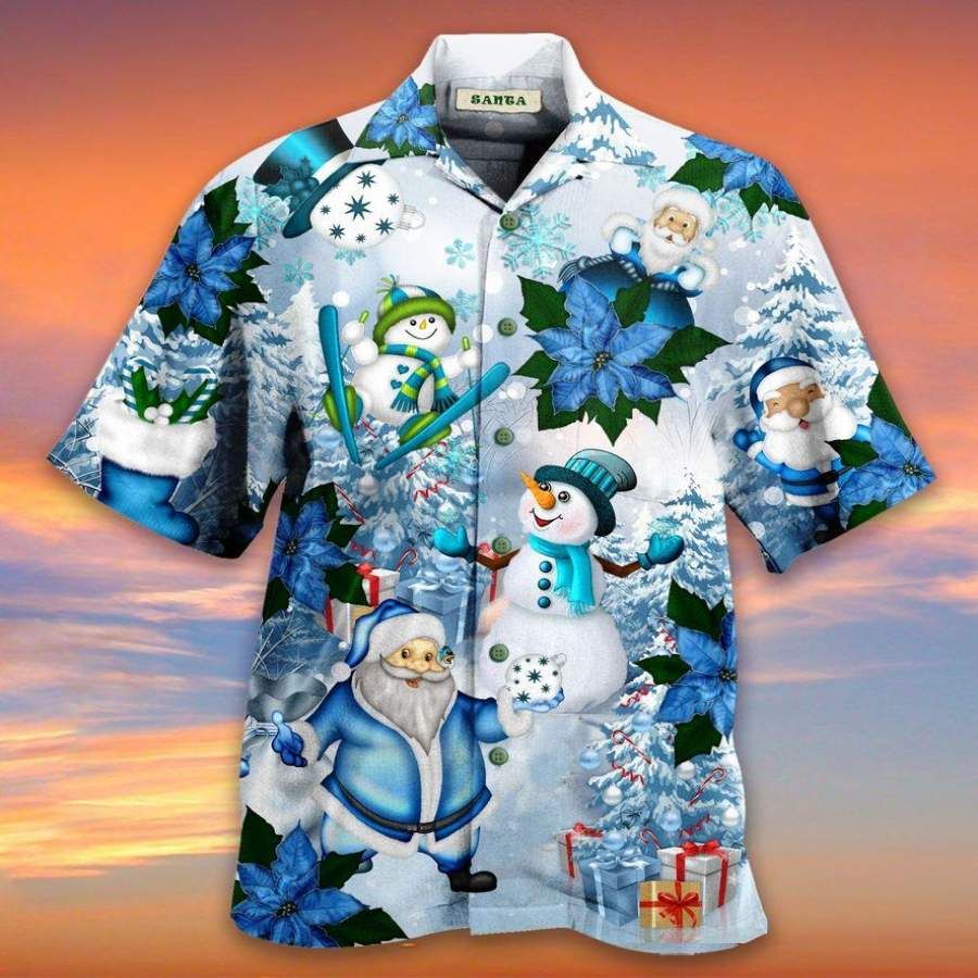 Santa Claus In Blue World Hawaiian Aloha Shirts