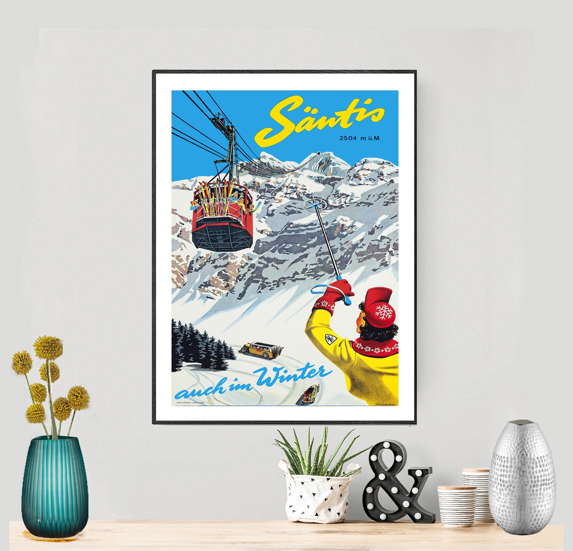 Santis auch im Winter, Suisse Vintage Travel Poster - Poster Paper or Canvas Print  Gift Idea  Wall Decor