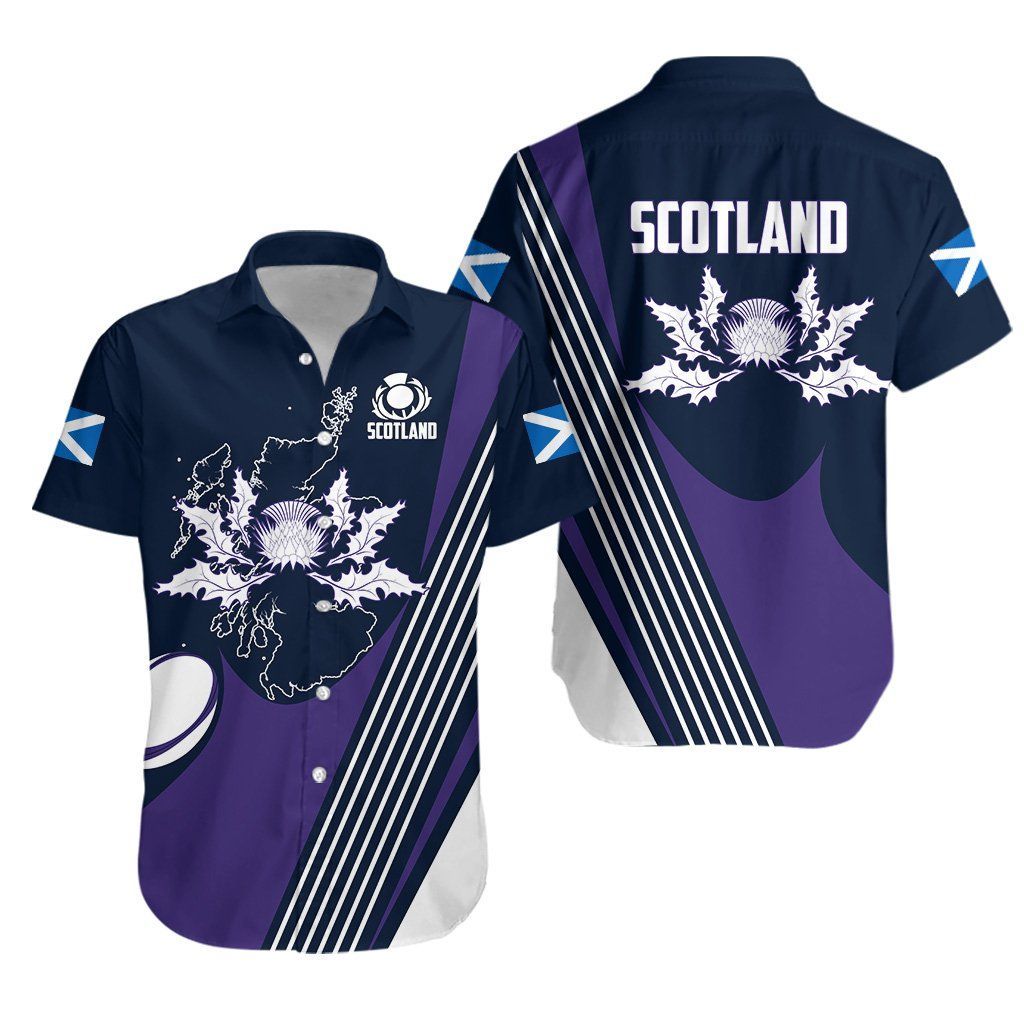 Scotland Rugby Hawaiian Shirt Thistle Map Th5