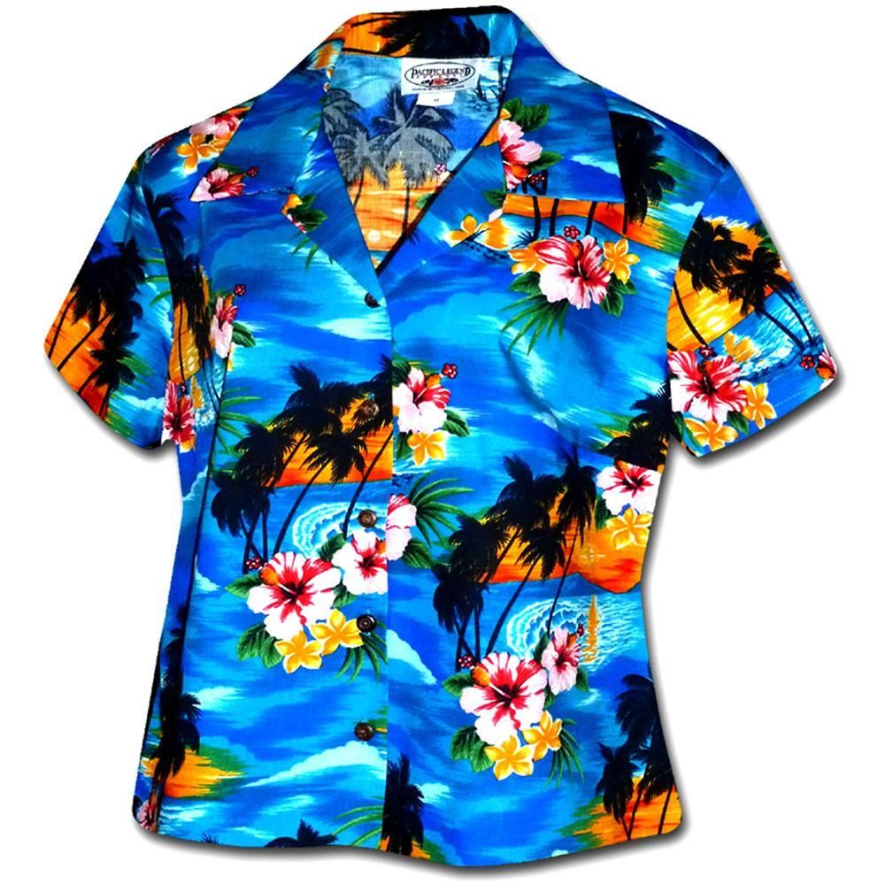 Searing Sunset Blue Fitted Women’s Hawaiian Shirt