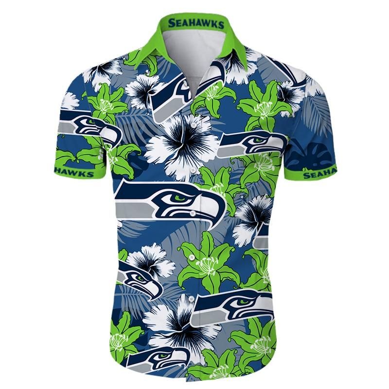 Seattle Seahawks Hawaiian Shirt Tropical Flower Short Sleeve Slim Fit Body