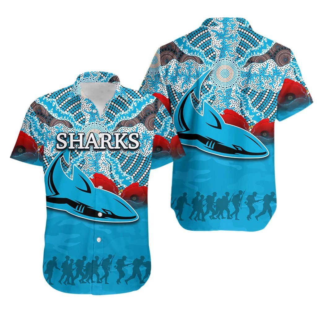 Sharks Aboriginal Hawaiian Shirt Anzac Day Th4