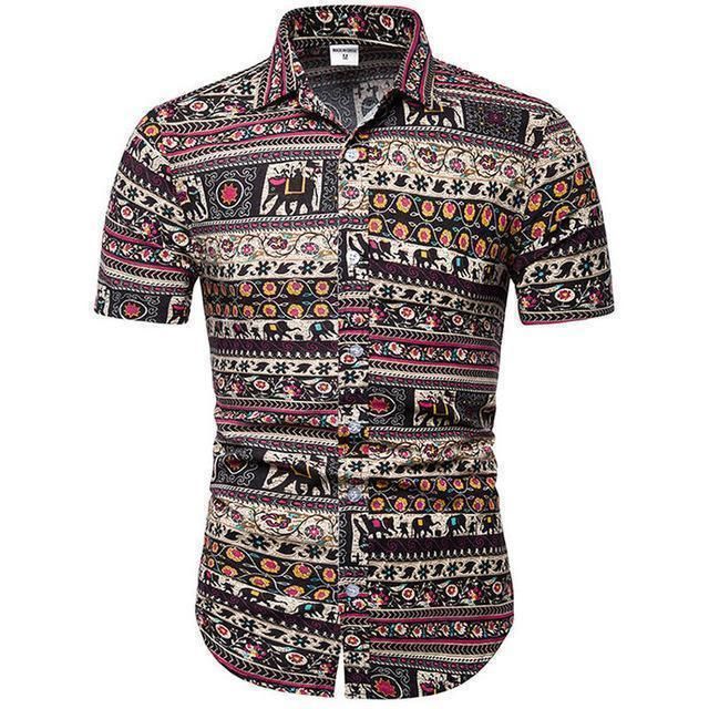 Shirt-hawaiian Men’s Shirt, Brown Short Sleeves Shirt