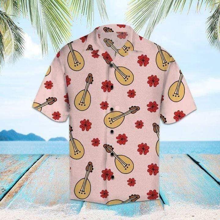 Simple Ukulele Floral Hawaiian Aloha Shirts #dh
