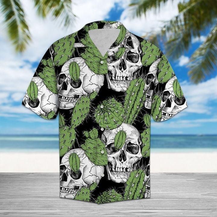Skull and cactus Hawaiian Shirt White Men Women Beach Wear Short Sleeve Hawaii Shirt