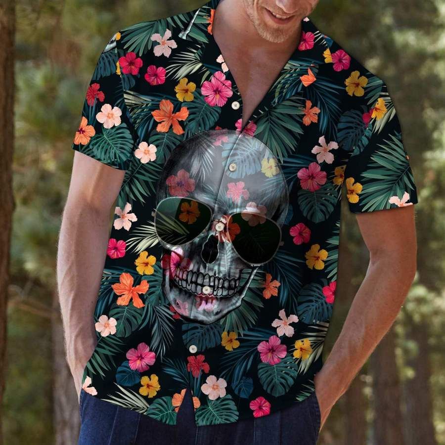 Skull Floral Tropical Full Printing Hawaiian Shirts #hl