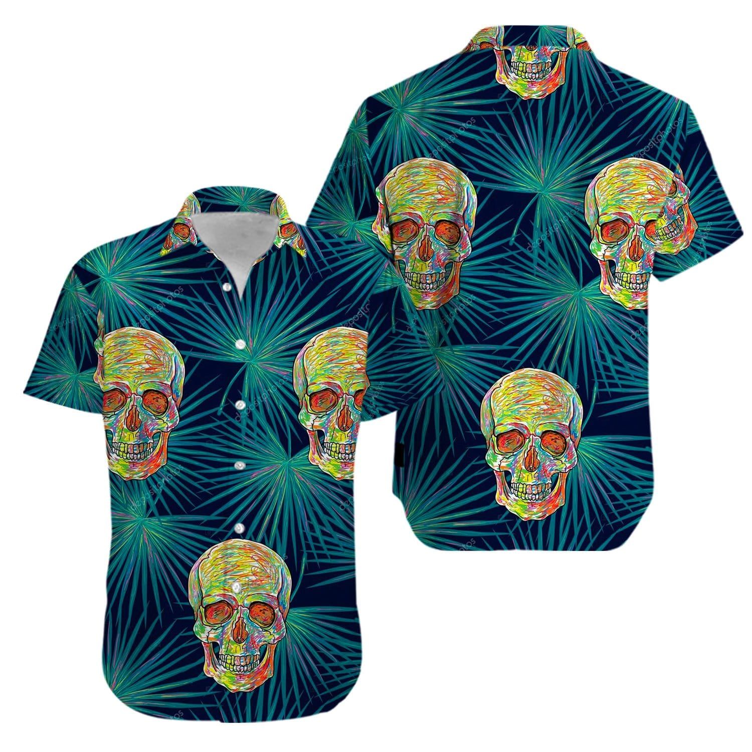 Skull Tropical Green Hawaiian Aloha Shirts #V
