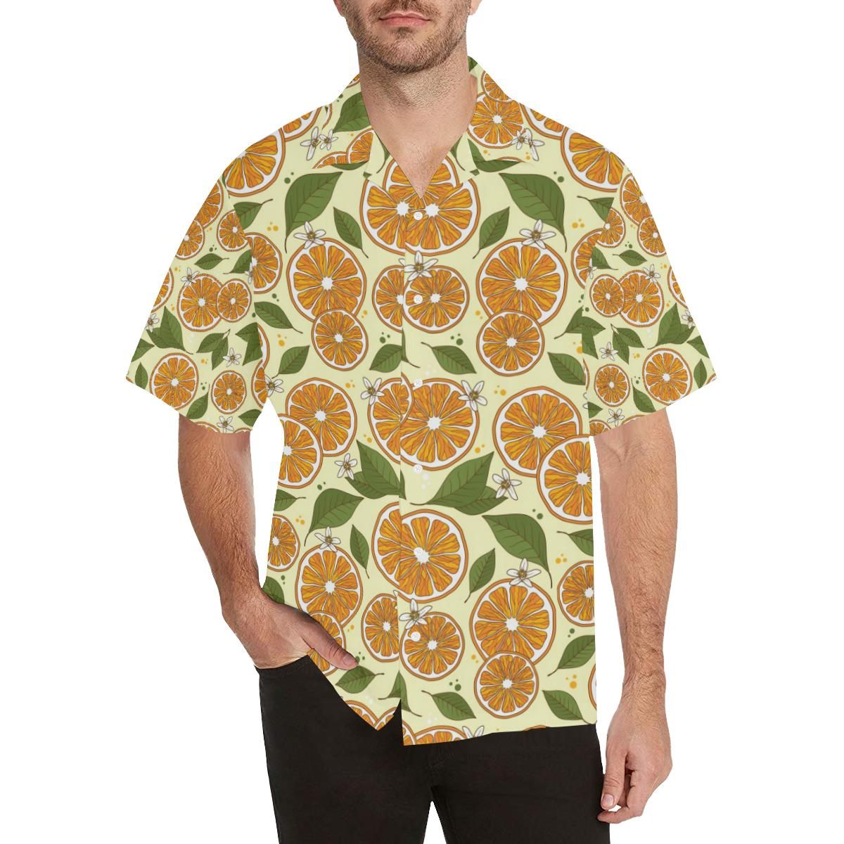 Sliced Orange Leaves Pattern Men’s All Over Print Hawaiian Shirt