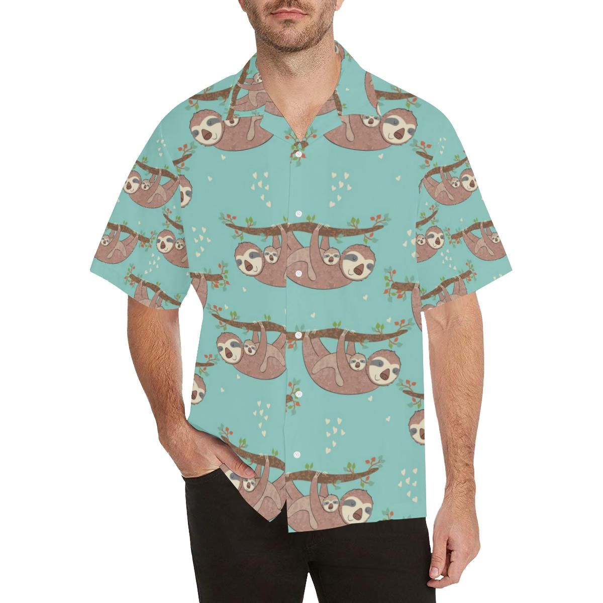 Sloth Mom And Baby Pattern Men’s All Over Print Hawaiian Shirt