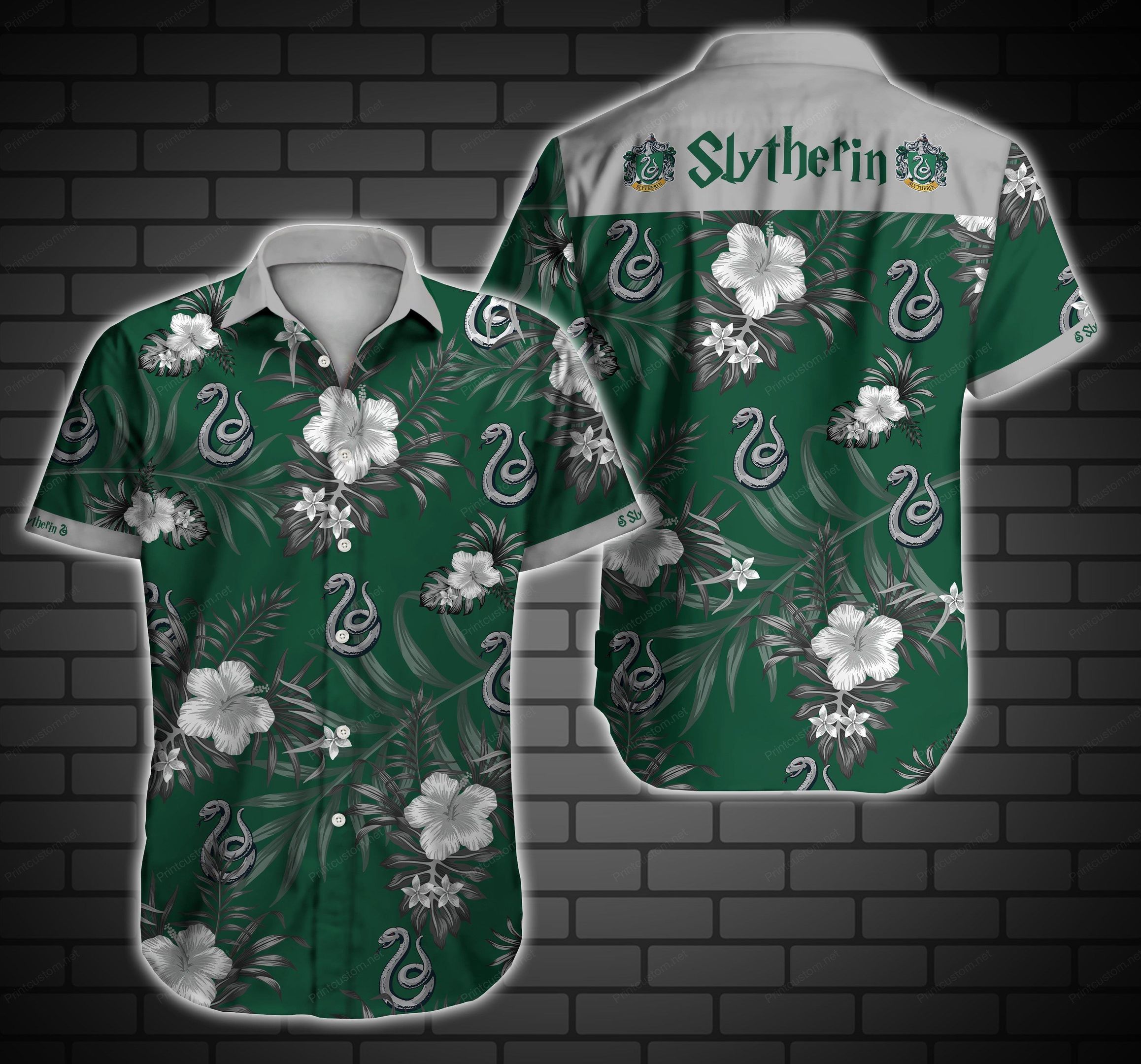 Slytherin Harry Potter Logo Hawaii Shirt Summer Button Up Shirt For Men Beach Wear Short Sleeve Hawaii Shirt