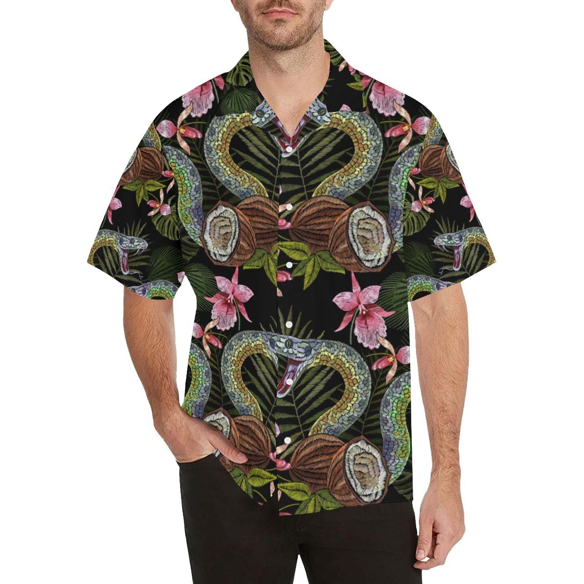 Snake Leaves Coconut Pattern Men’s All Over Print Hawaiian Shirt