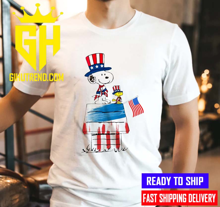 Snoopy House And Woodstock Happy 4th Of July Usa Flag Unisex T-Shirt