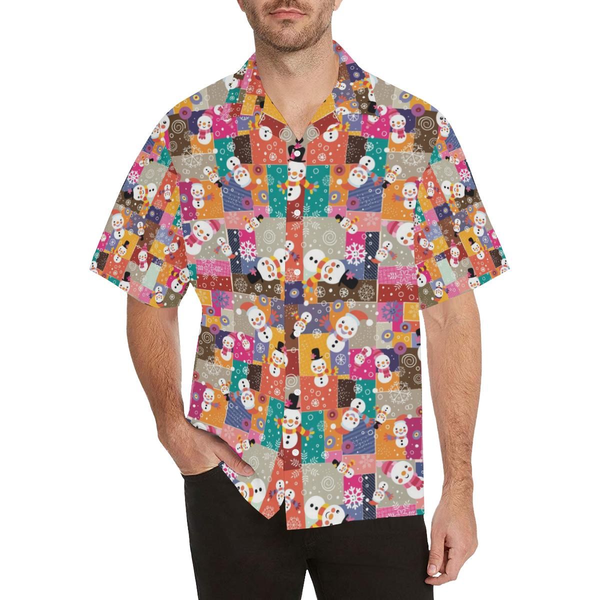 Snowman Colorful Theme Pattern Men’s All Over Print Hawaiian Shirt
