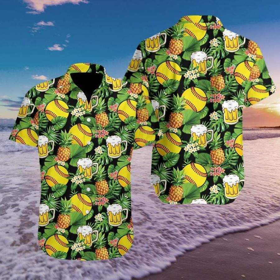 Softball And Beer Hawaiian Aloha Shirts Fantastic #298h
