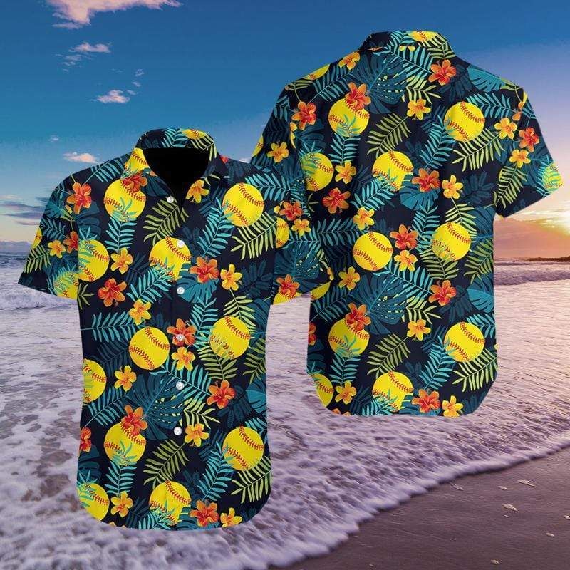 Softball Simple Hibiscus Hawaiian Aloha Shirts Fantastic #0309h