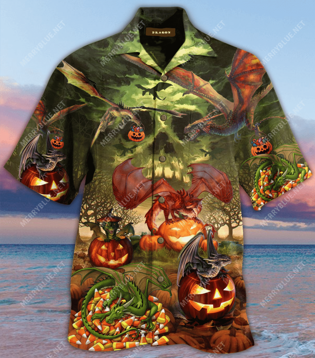 Spooky Dragon Halloween Unisex Hawaiian Shirt