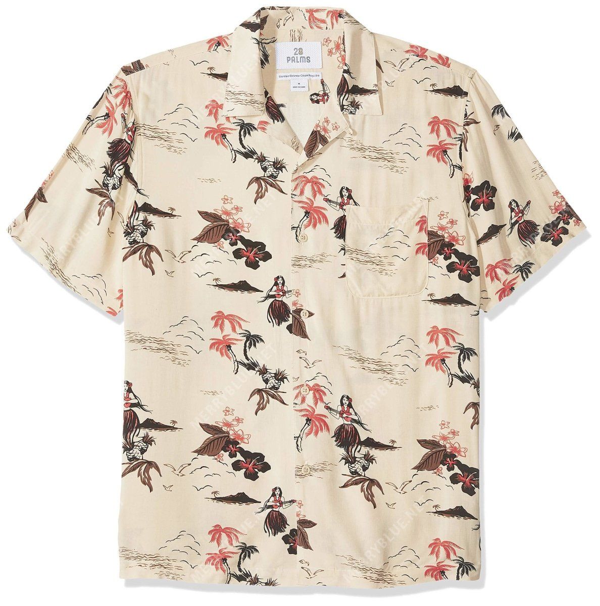 Standard-fit Vintage Washed 100% Rayon Tropical Hawaiian Shirt