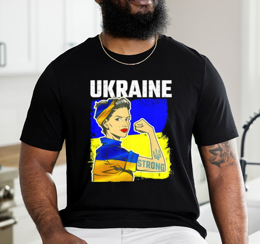 Strong Girl Tattoo Ukrainian Flag Design Style T-Shirt
