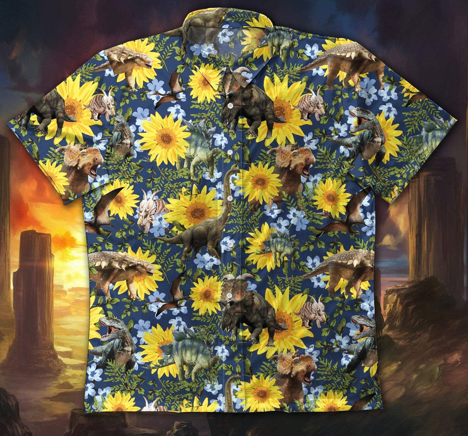 Sunflower Dinosaur Hawaiian Aloha Shirts #DH