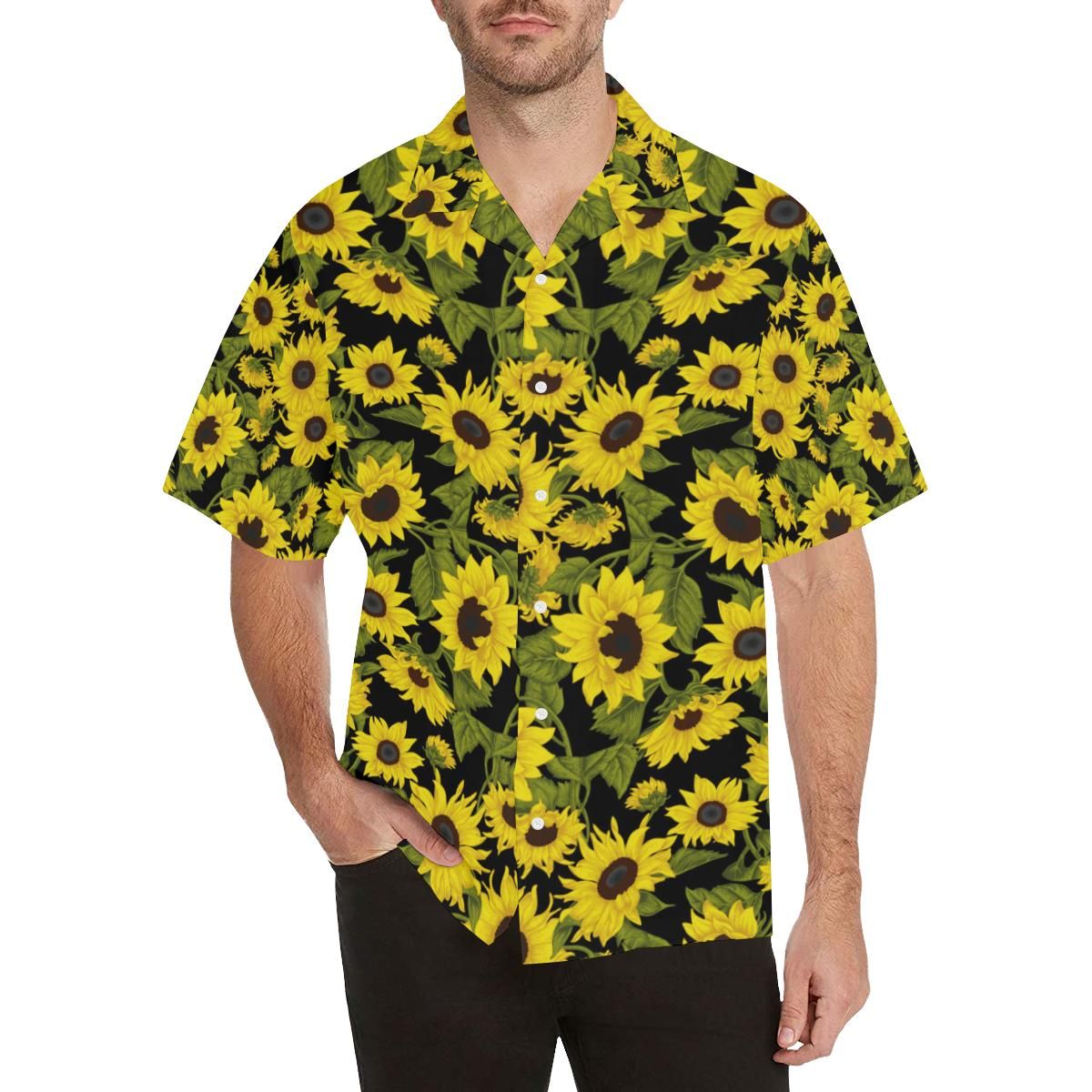Sunflower Theme Pattern Men’s All Over Print Hawaiian Shirt
