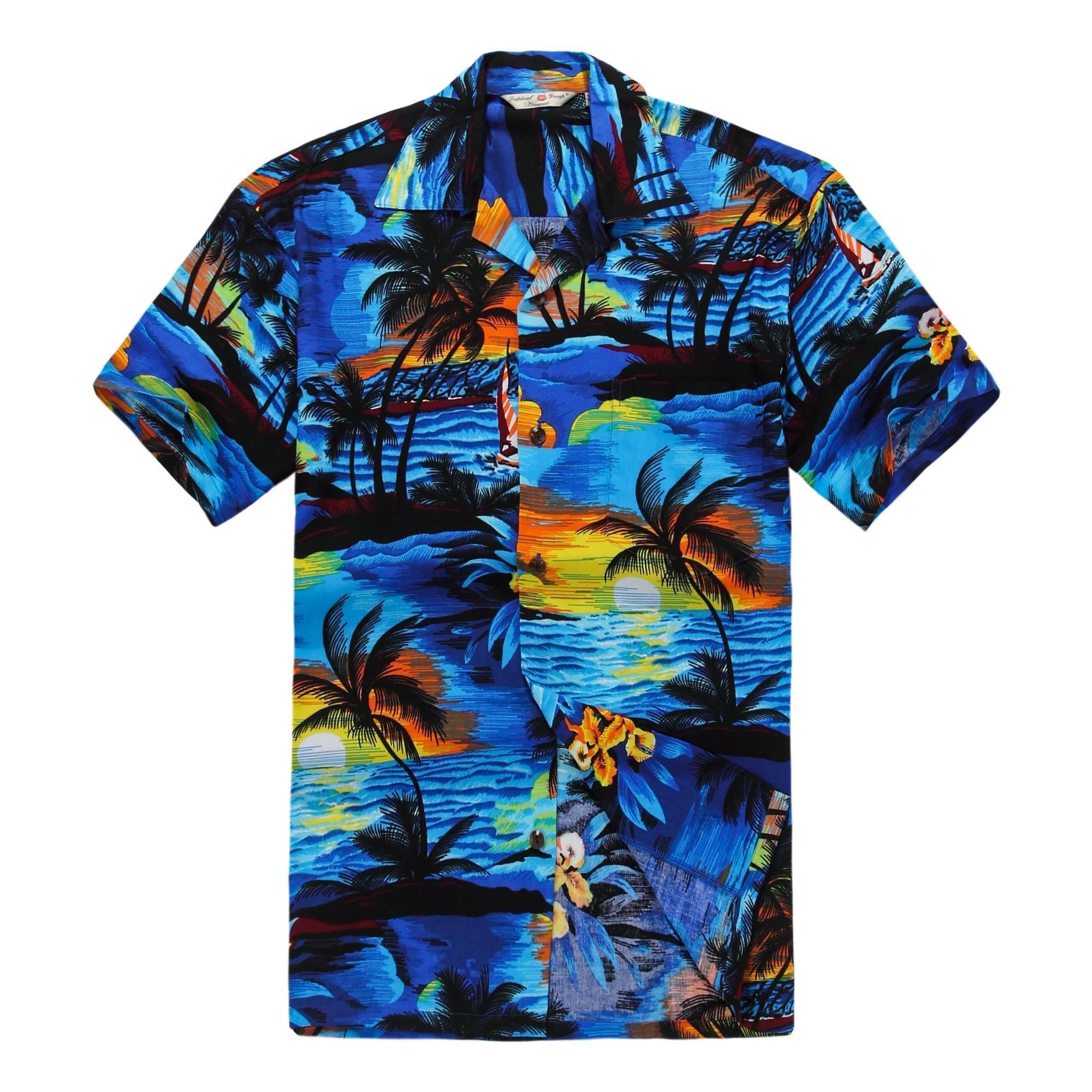 Sunset Blue Tropical Sunset Print Hawaiian Men Women Beach Wear Short Sleeve Hawaii Shirt