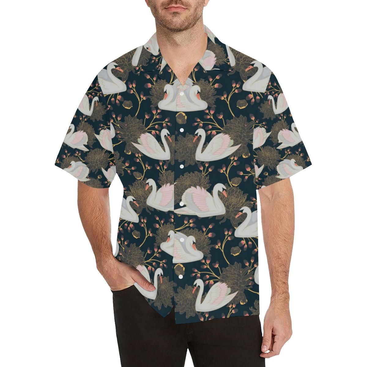 Swan Pattern Men’s All Over Print Hawaiian Shirt