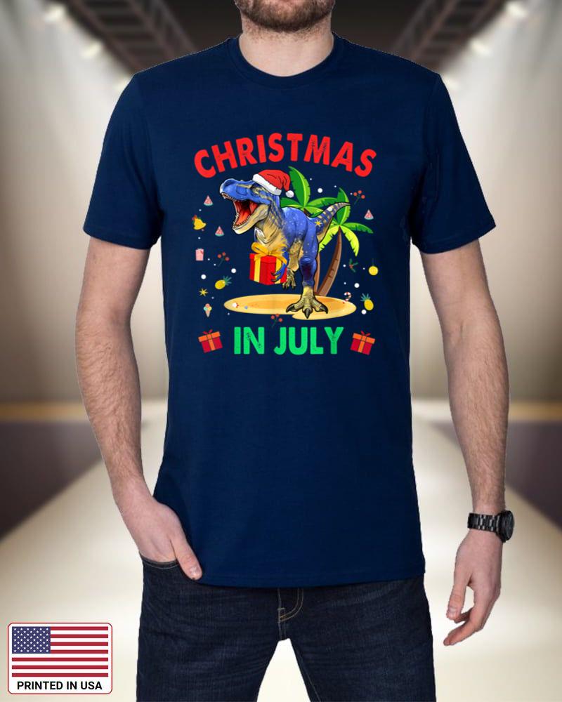 T Rex Christmas In July Shirt for Boys Kids Mom Dad Dinosaur vw8r5