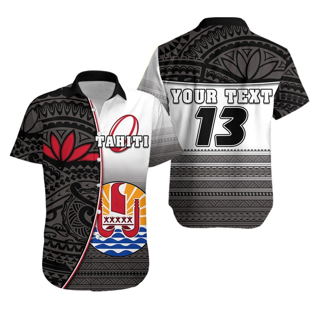 Tahiti Rugby Hawaiian Shirt Impressive Version Black – Custom Text And Number K13 Big And Tall Hawaiian Shirts