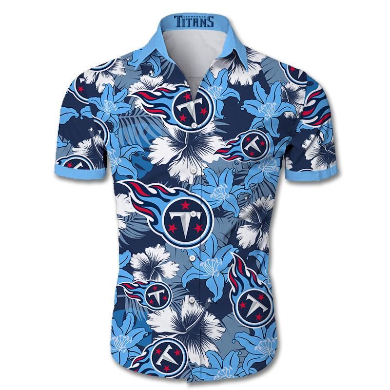 Tennessee Titans Hawaiian Shirt Tropical Flower Short Sleeve Slim Fit Body