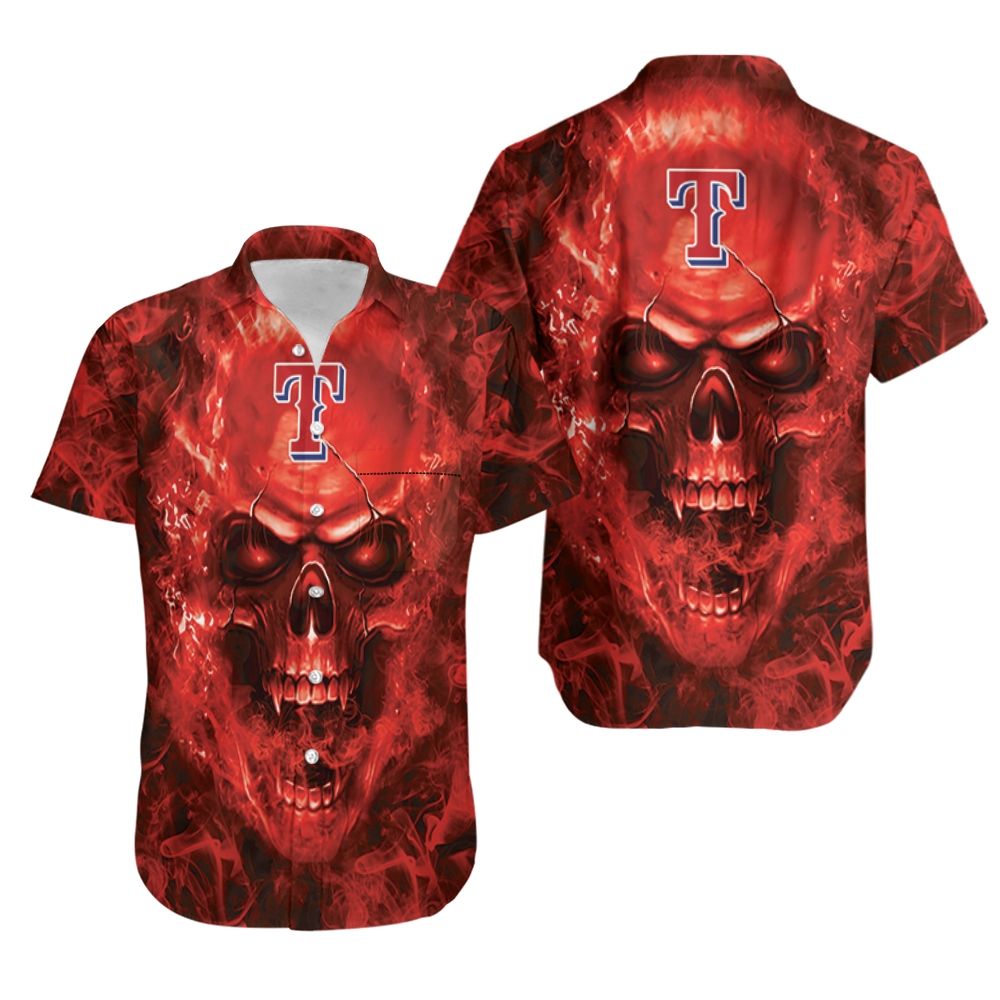 Texas Rangers MLB fan skull Hawaiian Shirt