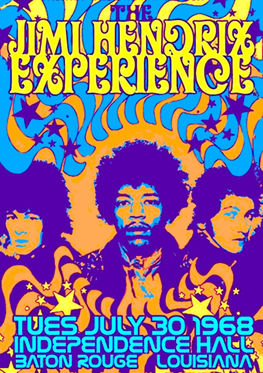 The Jimi Hendrix Experience 1968 Concert Poster print  Baton Rouge LA