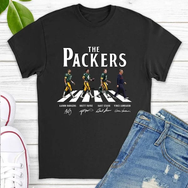 The Packers Walking Abbey Road Signatures T Shirt Green Bay Packers Shirt
