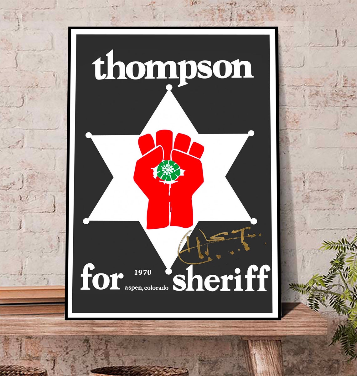 Thompson For Sheriff Poster Hunter S. Thompson Signature Canvas Poster, Sheriff Poster Signed Wall Decor