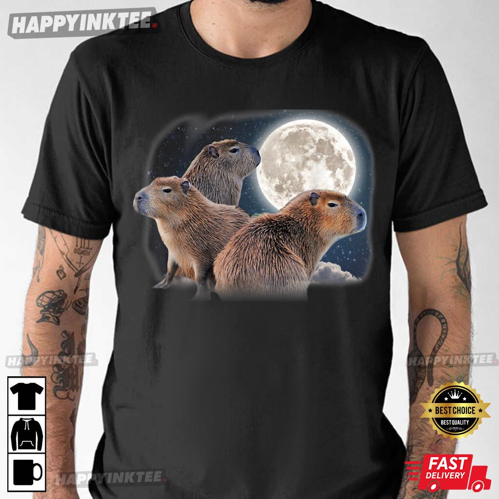 Three Capybaras And Moon Funny Capybara Humor Parody T-Shirt