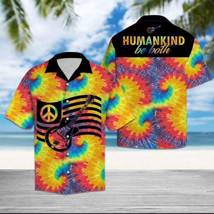 Tie Dye Hippie Guitar Peace Love Tropical Hawaiian Aloha Shirts