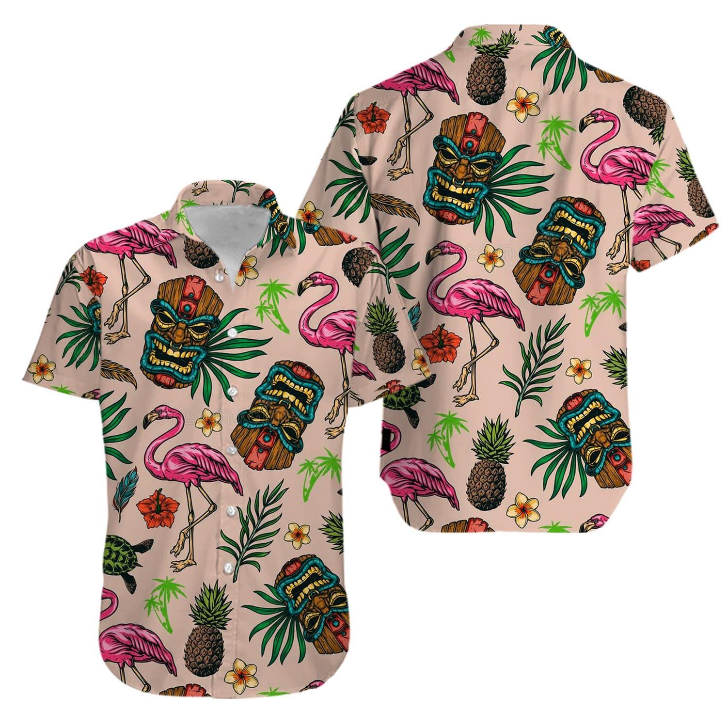 Tiki Tropical seamless flamingo Aloha Hawaiian Shirts #V