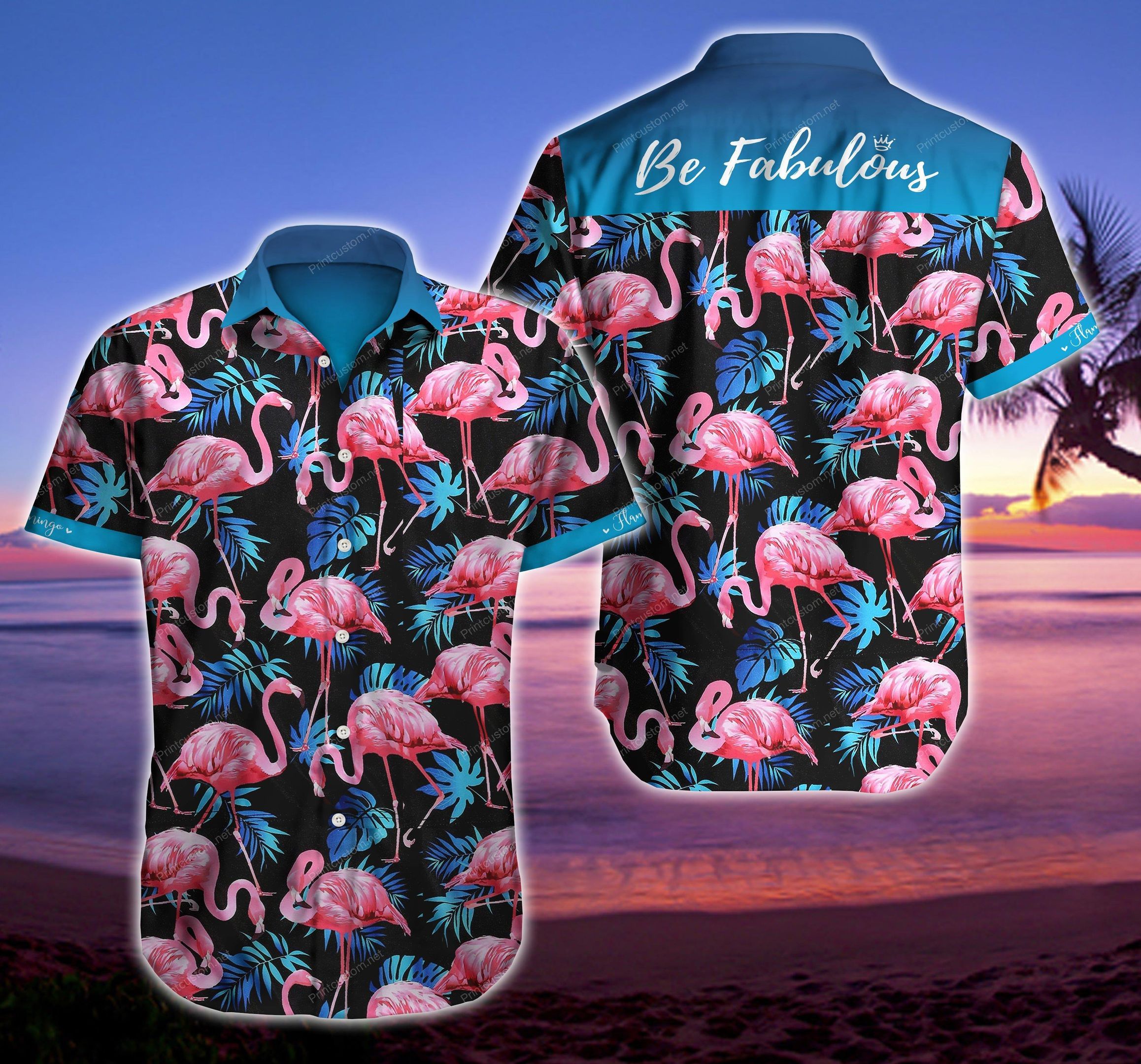 Tlab Flamingo Hawaii Shirt Summer Button Up Shirt For Men Beach Wear Short Sleeve Hawaii Shirt